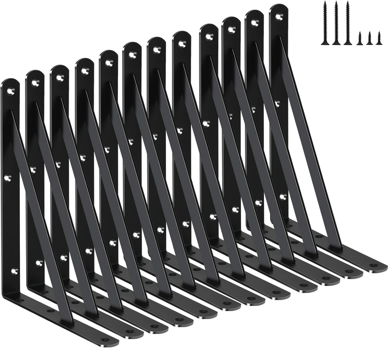 12 Pack L14 x H 10" Black Heavy Duty Shelf Brackets with Screws Metal Shelf Brackets Shelf Support Angle Brackets for Shelves L Brackets Heavy Duty Floating Shelf