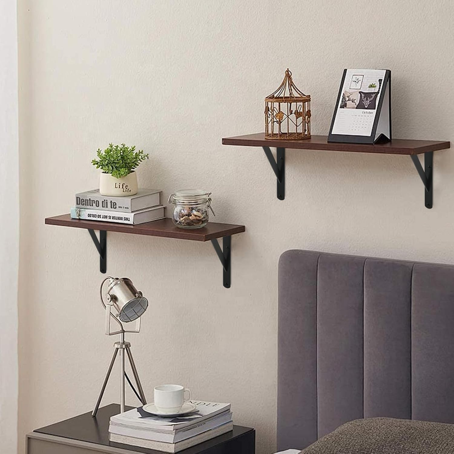 16 Pack L12 x H 8" Black Heavy Duty Shelf Brackets with Screws Metal Shelf Brackets Shelf Support Angle Brackets for Shelves L Brackets Heavy Duty Floating Shelf