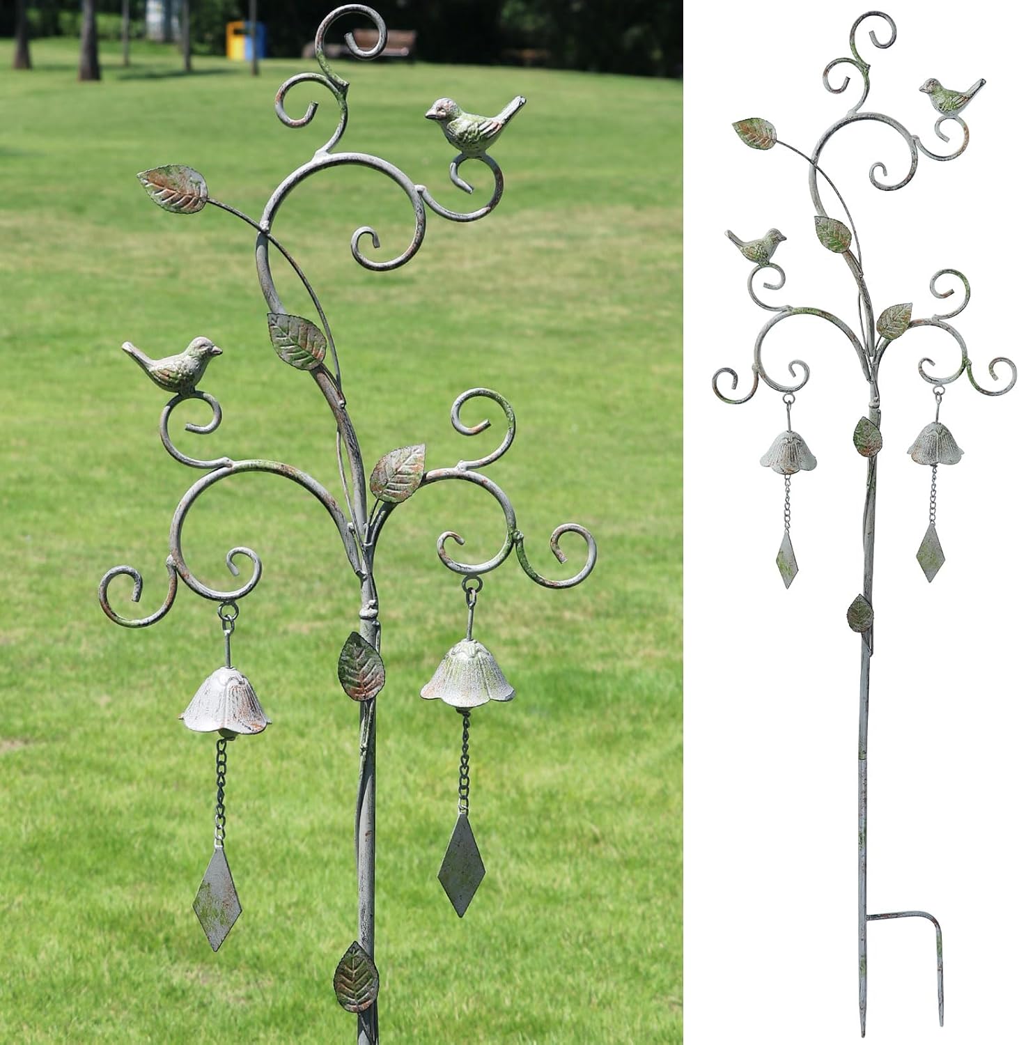 Garden Decor for Outside with Bells,Wind Chime Decorative Outdoor Yard Art, Metal Decorative Garden Stakes for Outside Garden,Flower Beds, Patio.