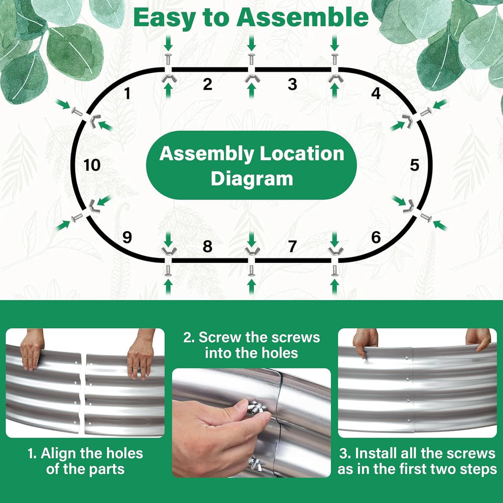 TATAANTY Galvanized Raised Garden Bed for Outdoor: 4X2X1ft Durable Metal Vegetable Plant Container Kit - Oval Planter Box for Gardening Flower Trough （2 Pack）