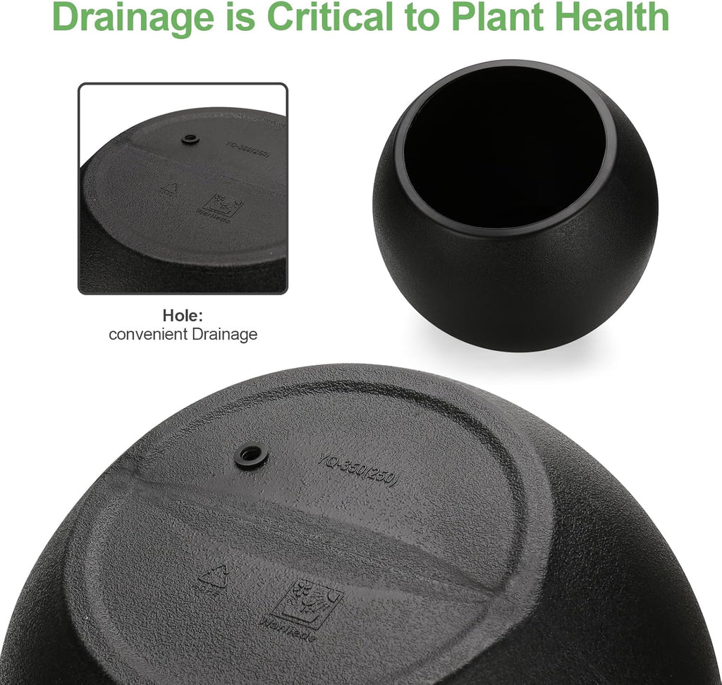 13.78”Dx11”H Large Round Planter,Planters for Indoor Plants & Outdoor,Durable Plastic-Concrete Material Sphere Planter with Drainage Hole & Rubber Plug Weather Resistant,Plant Pot,(9" Pot Opening)