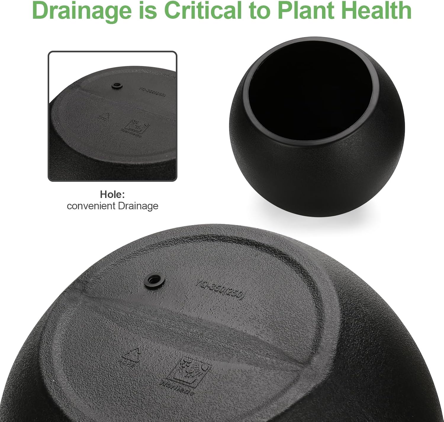 13.78”Dx11”H Large Round Planter,Planters for Indoor Plants & Outdoor,Durable Plastic-Concrete Material Sphere Planter with Drainage Hole & Rubber Plug Weather Resistant,Plant Pot,(9" Pot Opening)