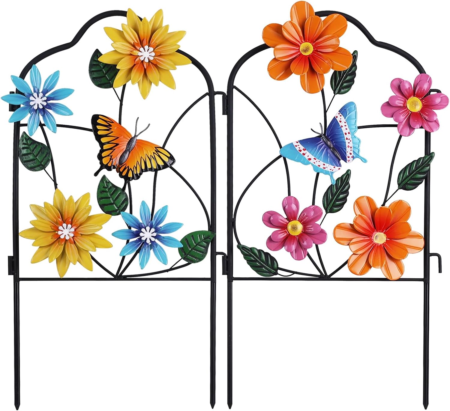 hogardeck Garden Decor for Outside, Set of 2 Metal Fence Decorative Garden Stakes with Flowers for Spring Decor, Yard Signs for Outdoor Patio Lawn Backyard Porch Decorations