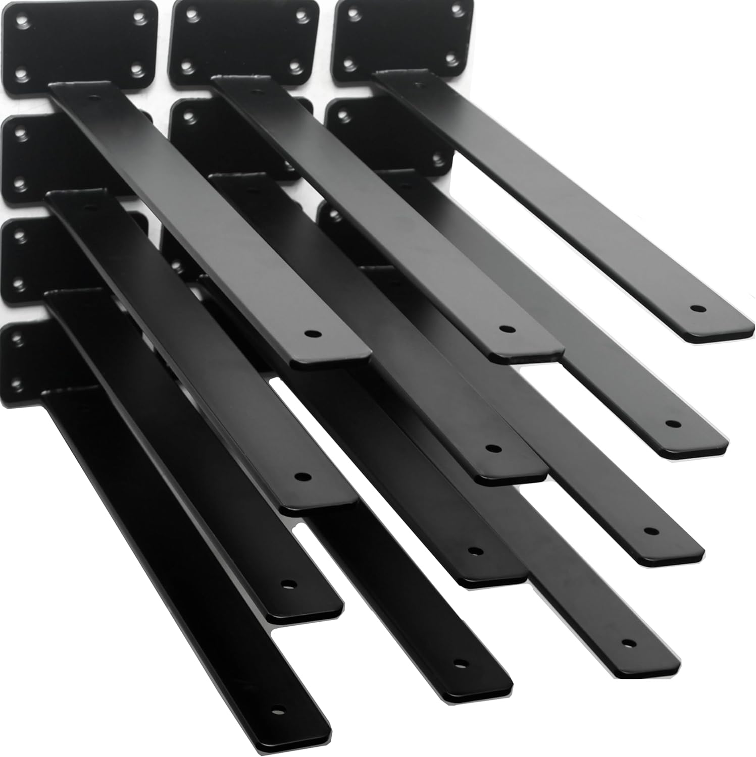 12 Pack - 12 inch Black Hidden L Shelf Bracket (1/5 Inch Thicked) Iron Floating Shelf Brackets Rustic Industrial Metal Brackets for Shelf Support