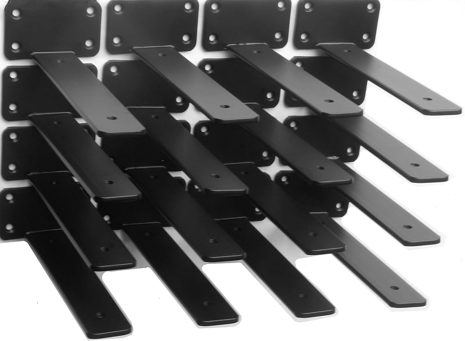 12 Pack - 12 inch Black Hidden L Shelf Bracket (1/5 Inch Thicked) Iron Floating Shelf Brackets Rustic Industrial Metal Brackets for Shelf Support