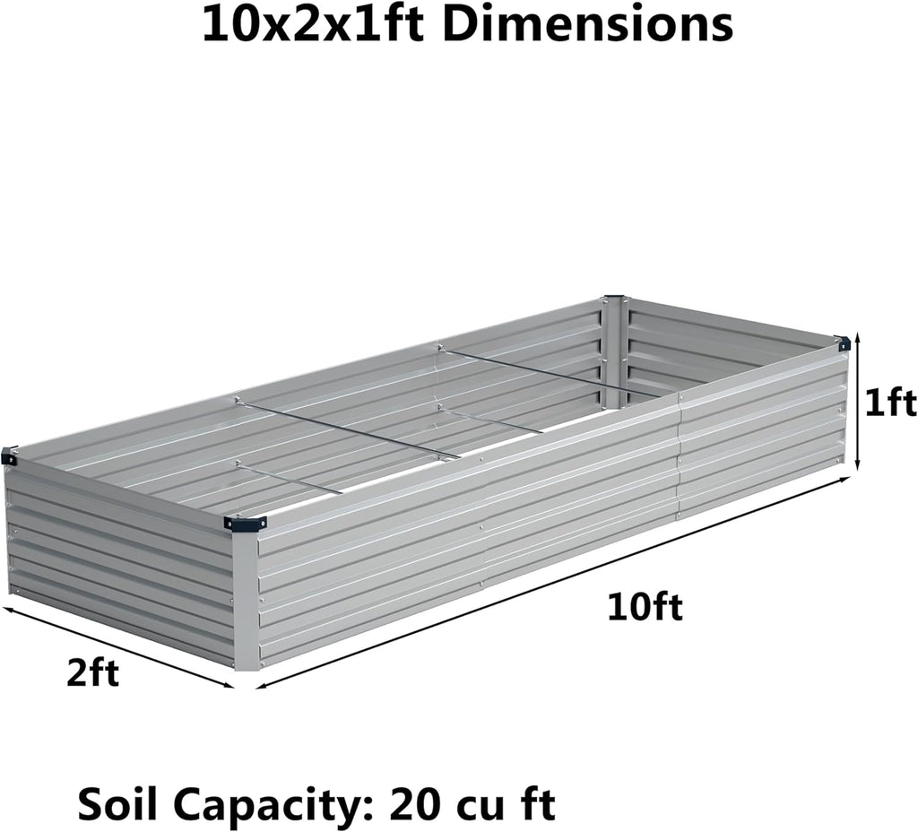 10x2x1ft(2 Pack) Galvanized Raised Garden Bed,Outdoor Planter Box Metal Patio Kit Planting Bed for Vegetables Flowers and Succulents,Silver