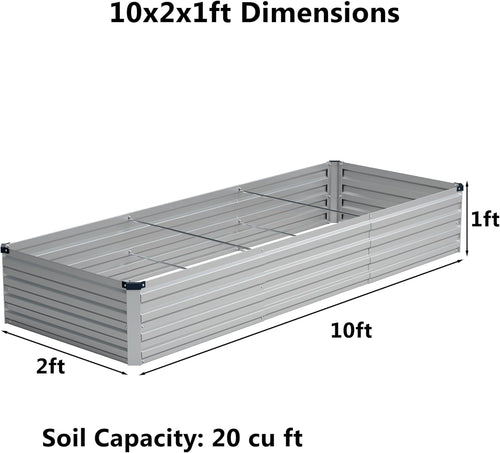 10x2x1ft(2 Pack) Galvanized Raised Garden Bed,Outdoor Planter Box Metal Patio Kit Planting Bed for Vegetables Flowers and Succulents,Silver