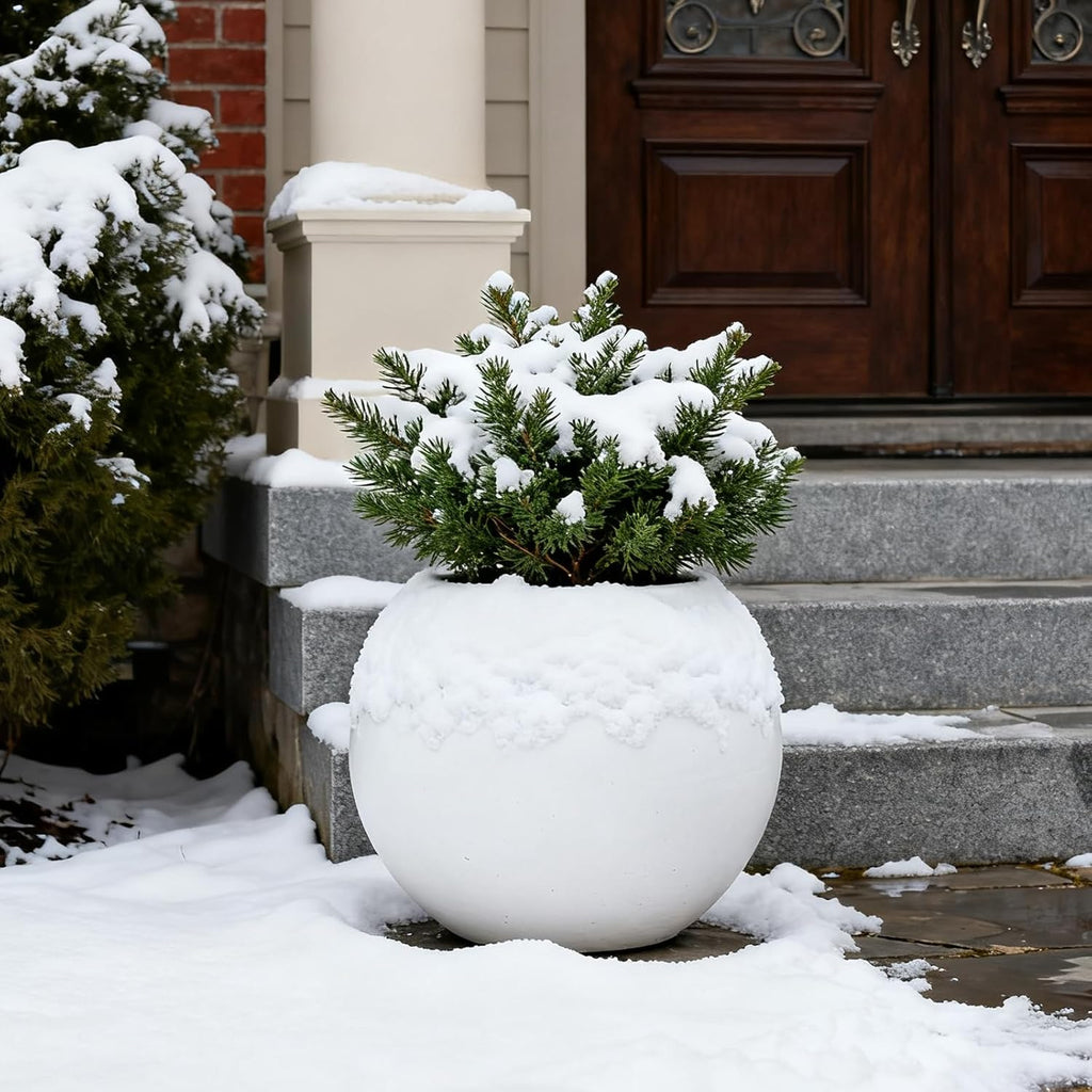 13.78”Dx11”H Large Round Planter,Planters for Indoor Plants & Outdoor,Durable Plastic-Concrete Material Sphere Planter with Drainage Hole & Rubber Plug Weather Resistant,Plant Pot,(9" Pot Opening)