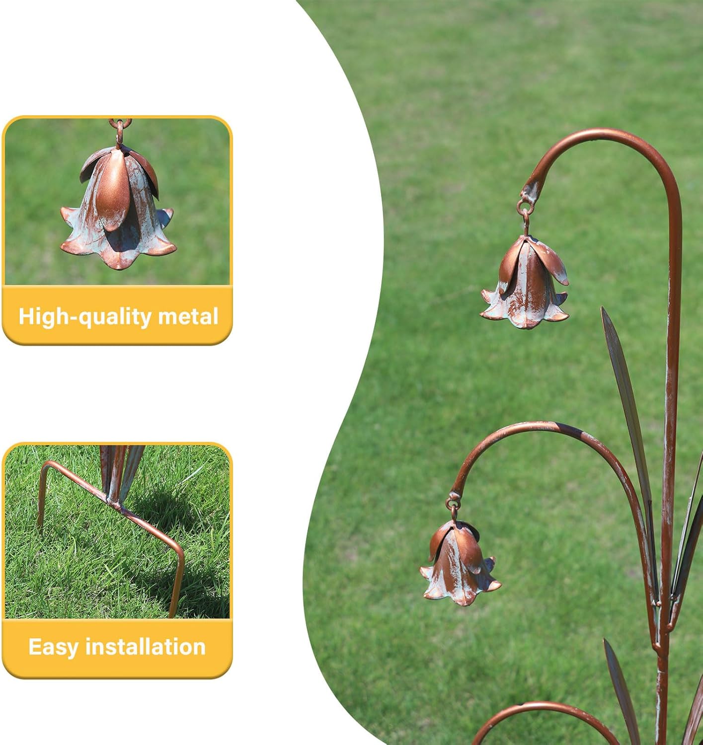 Gardens Metal Flowers with Bells for Outside Garden Art, Decorative Garden Stakes, Outdoor Decoration for Patio Garden Decor.