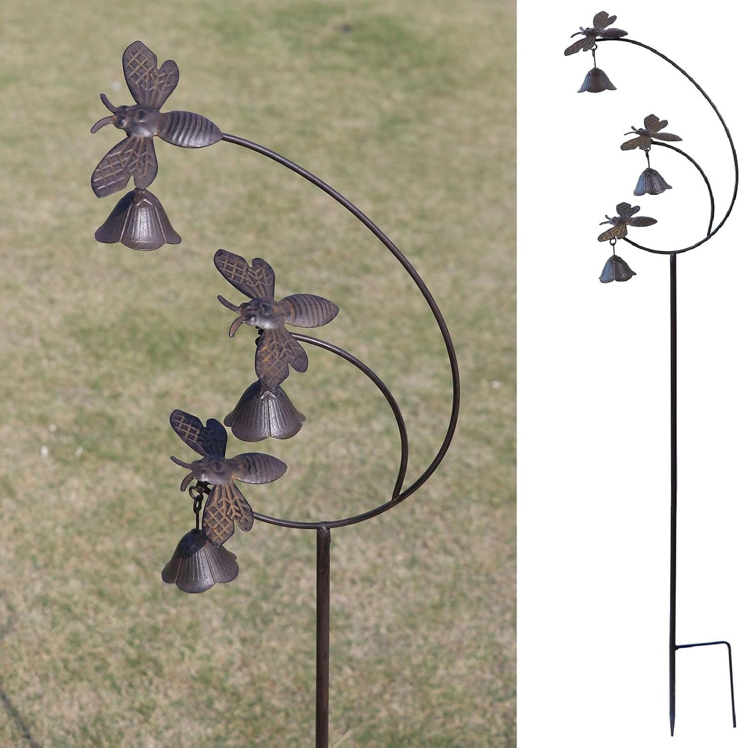 Gardens Metal Bees with Bells for Outside Garden Art,Decorative Garden Stakes