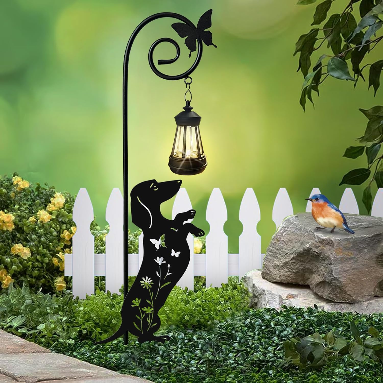 Metal Cat Stake with Solar Lights Outdoor Decorative,Black Cats Lawn Ornaments,Womens Gifts Unique,Garden Silhouette Animal Decor (Cat)