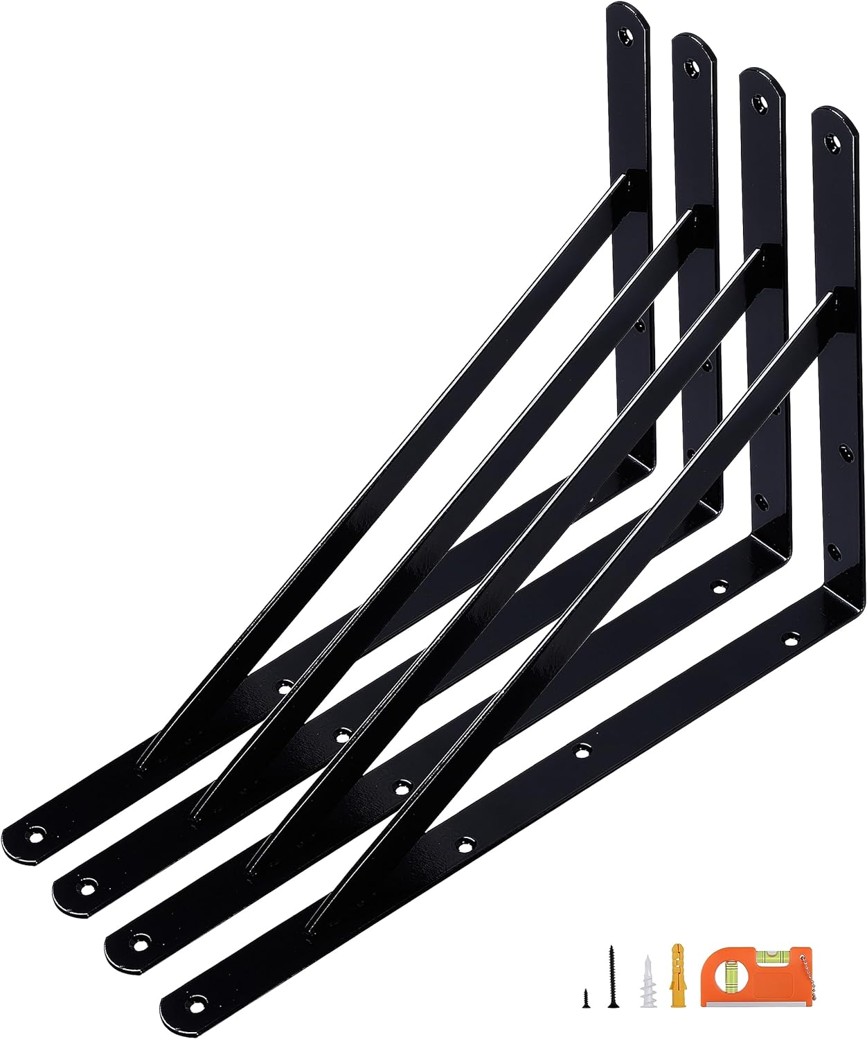 12-Pack 12 Inch Heavy Duty Shelf Brackets, Large Wall Bracket for Floating Shelves, Black Powder-Coated Steel
