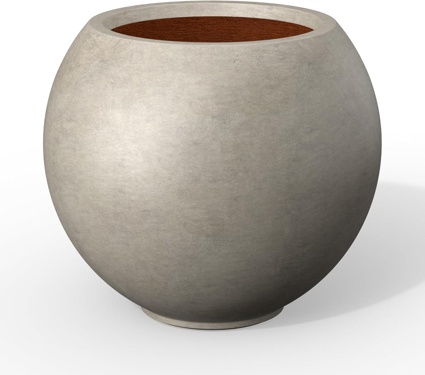 Kante Round Concrete Flower Pot, 11 Inch Dia (7.9" Opening) Sphere Shape Design Planter with Drainage Hole for Indoor & Outdoor Plants, Weathered Concrete Finish with Warm Brown Interior
