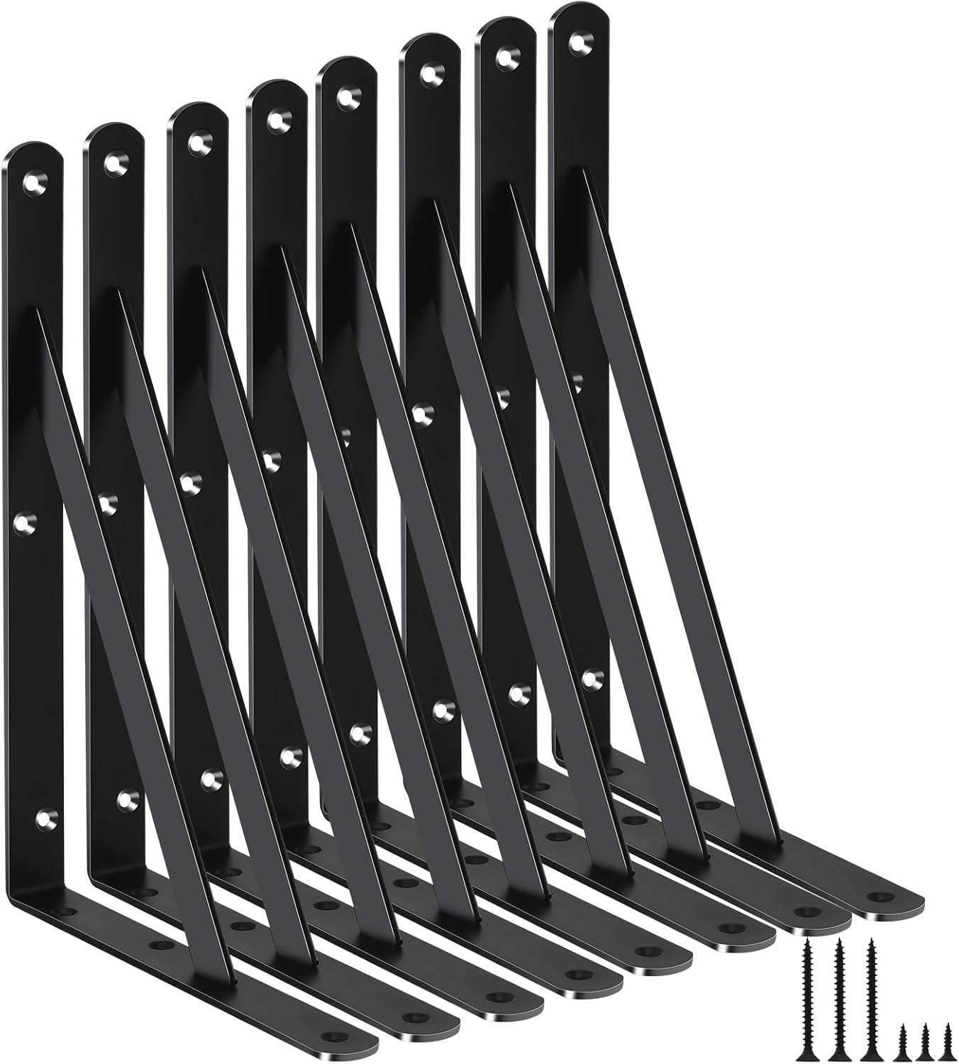 16 Pack L10 x H 8" Black Heavy Duty Shelf Brackets with Screws Metal Shelf Brackets Shelf Support Angle Brackets for Shelves L Brackets Heavy Duty Floating Shelf