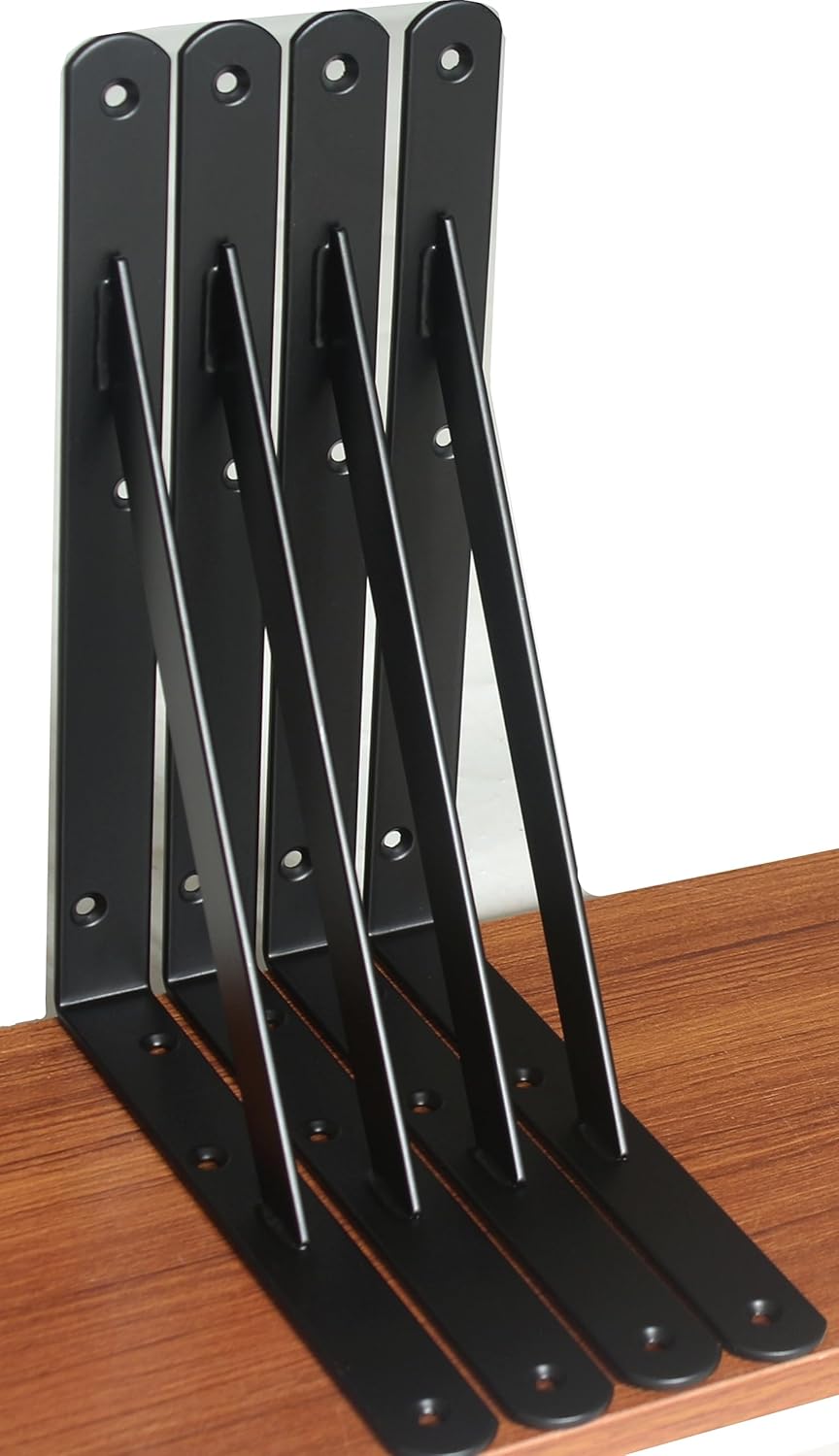 16 Pack L10 x H 8" Black Heavy Duty Shelf Brackets with Screws Metal Shelf Brackets Shelf Support Angle Brackets for Shelves L Brackets Heavy Duty Floating Shelf