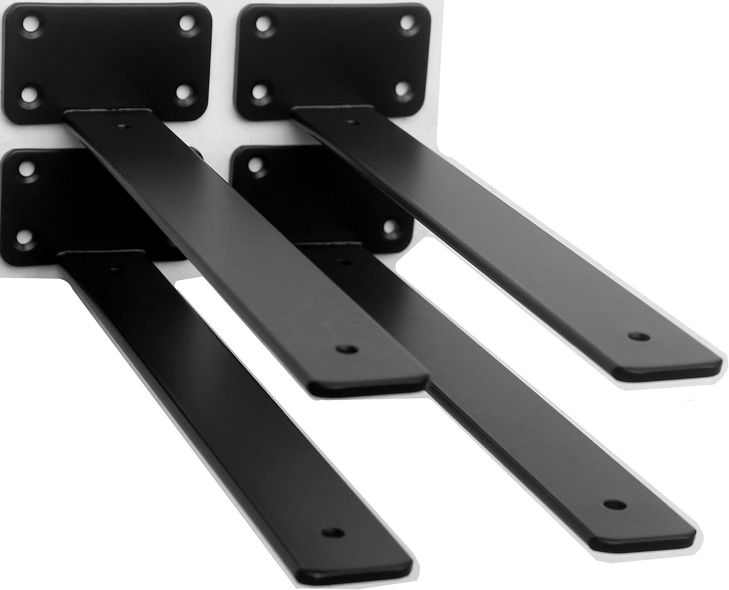 12 Pack - 8 inch Black Hidden L Shelf Bracket (1/5 Inch Thicked) Iron Floating Shelf Brackets Rustic Industrial Metal Brackets for Shelf Support