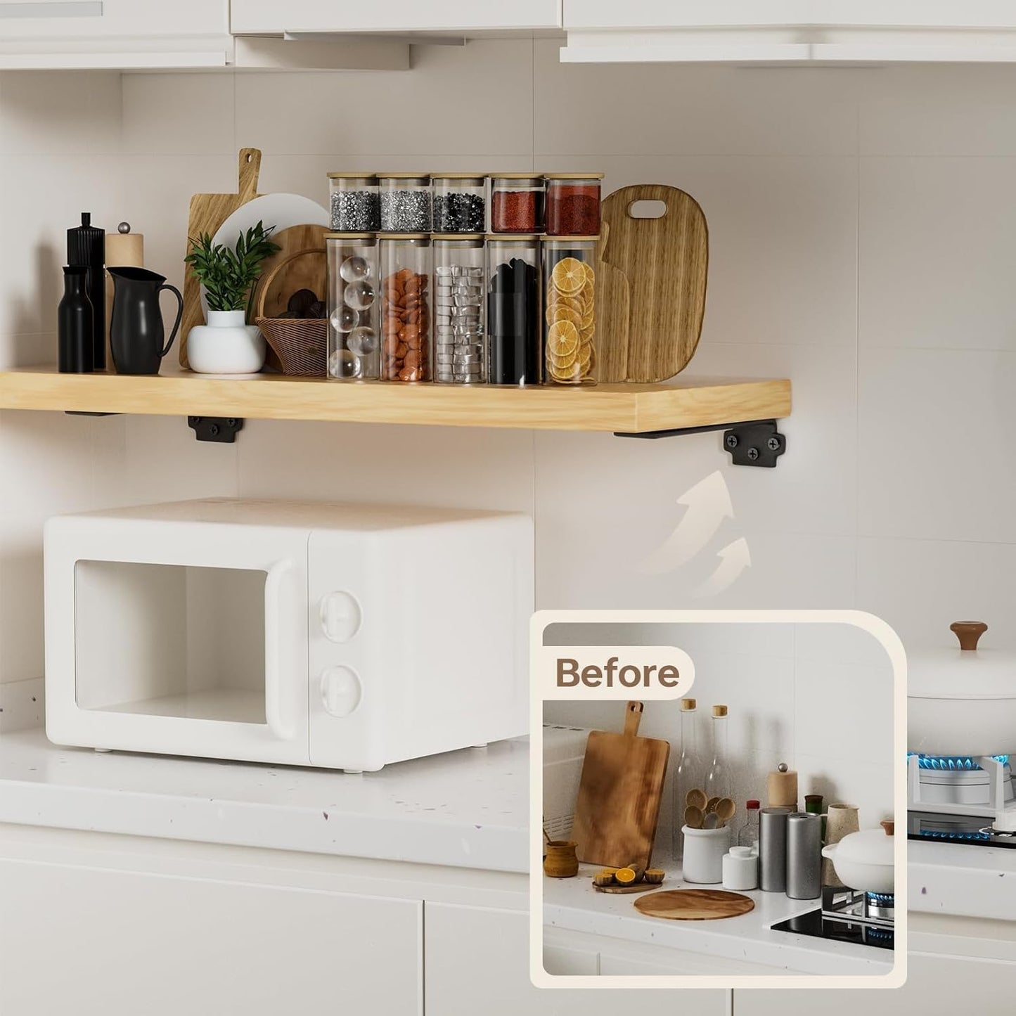 Shelf Brackets 12 Inch (Excluding Shelves), 6 Pack Heavy Duty Floating Shelf Brackets for Shelves, Black Coated Metal Shelf Hardware, Hidden L Shelf Support Bracket with 160 lb Load Capacity