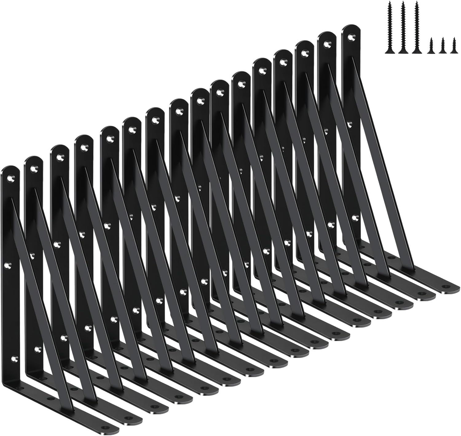 16 Pack L10 x H 8" Black Heavy Duty Shelf Brackets with Screws Metal Shelf Brackets Shelf Support Angle Brackets for Shelves L Brackets Heavy Duty Floating Shelf