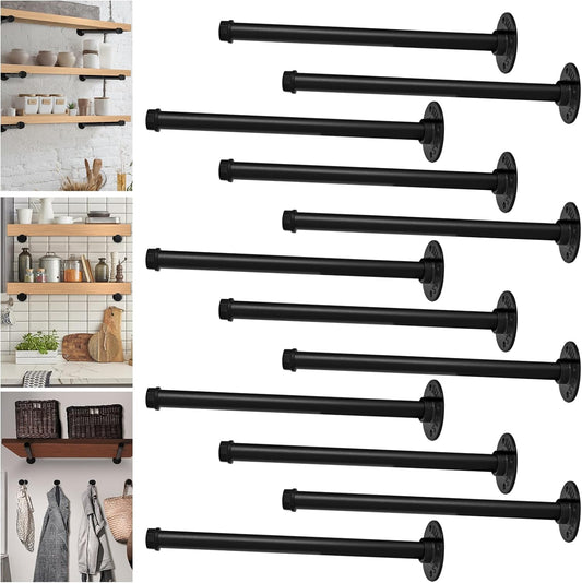 Industrial Pipe Shelf Brackets 12 Pack Floating Shelves L Brackets 12 Inch Black Shelving Bracket Heavy Duty for Wood, Kitchen, Laundry Room, Home Decor Hanger Bedroom