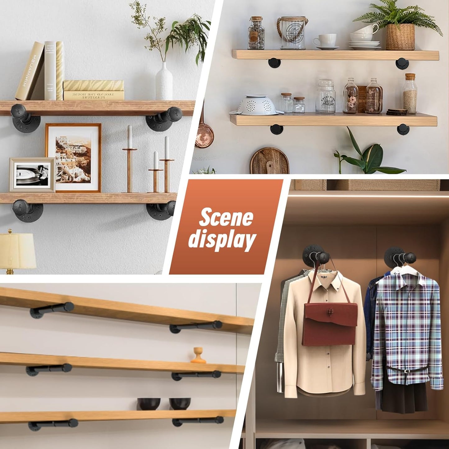 Industrial Pipe Shelf Brackets 12 Pack Floating Shelves L Brackets 12 Inch Black Shelving Bracket Heavy Duty for Wood, Kitchen, Laundry Room, Home Decor Hanger Bedroom