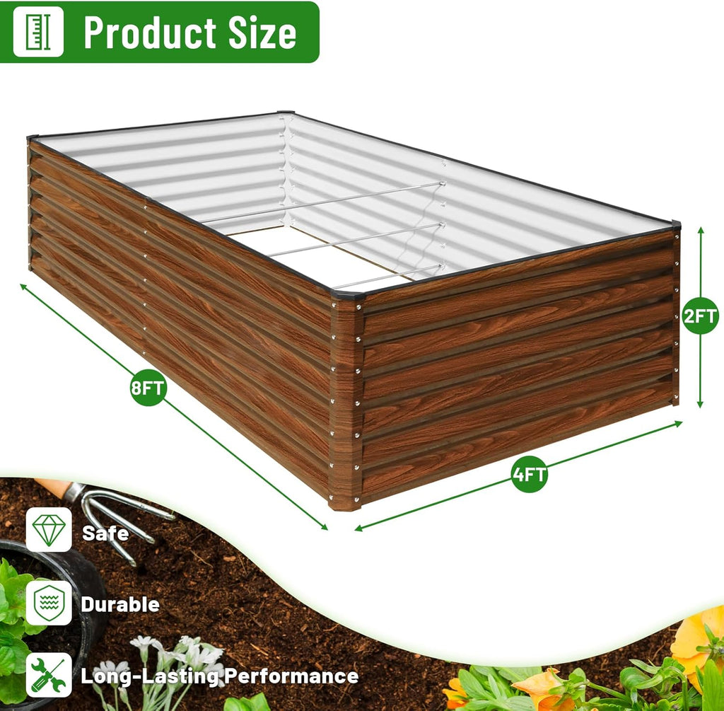 SnugNiture Galvanized Raised Garden Bed 8x4x2FT Outdoor Large Metal Planter Box Steel Kit for Planting Vegetables, Flowers