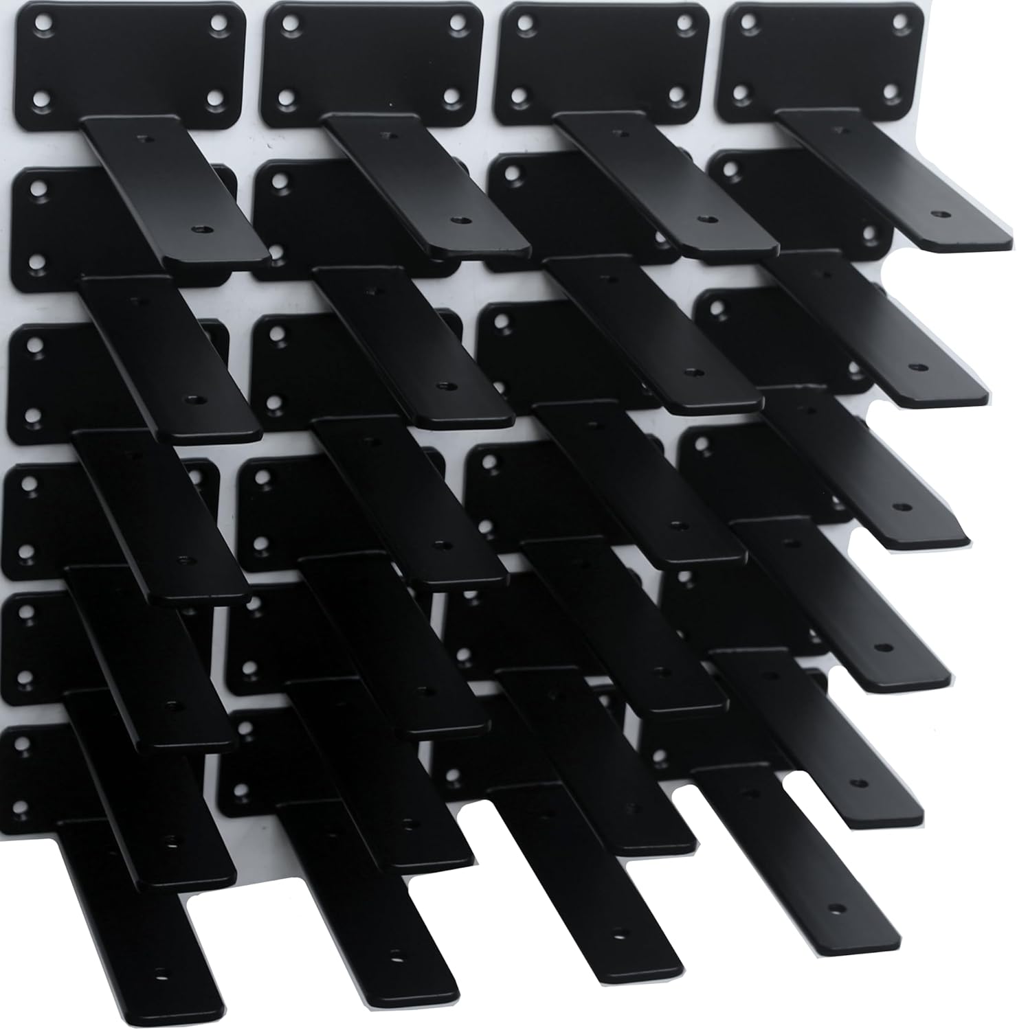 12 Pack - 8 inch Black Hidden L Shelf Bracket (1/5 Inch Thicked) Iron Floating Shelf Brackets Rustic Industrial Metal Brackets for Shelf Support