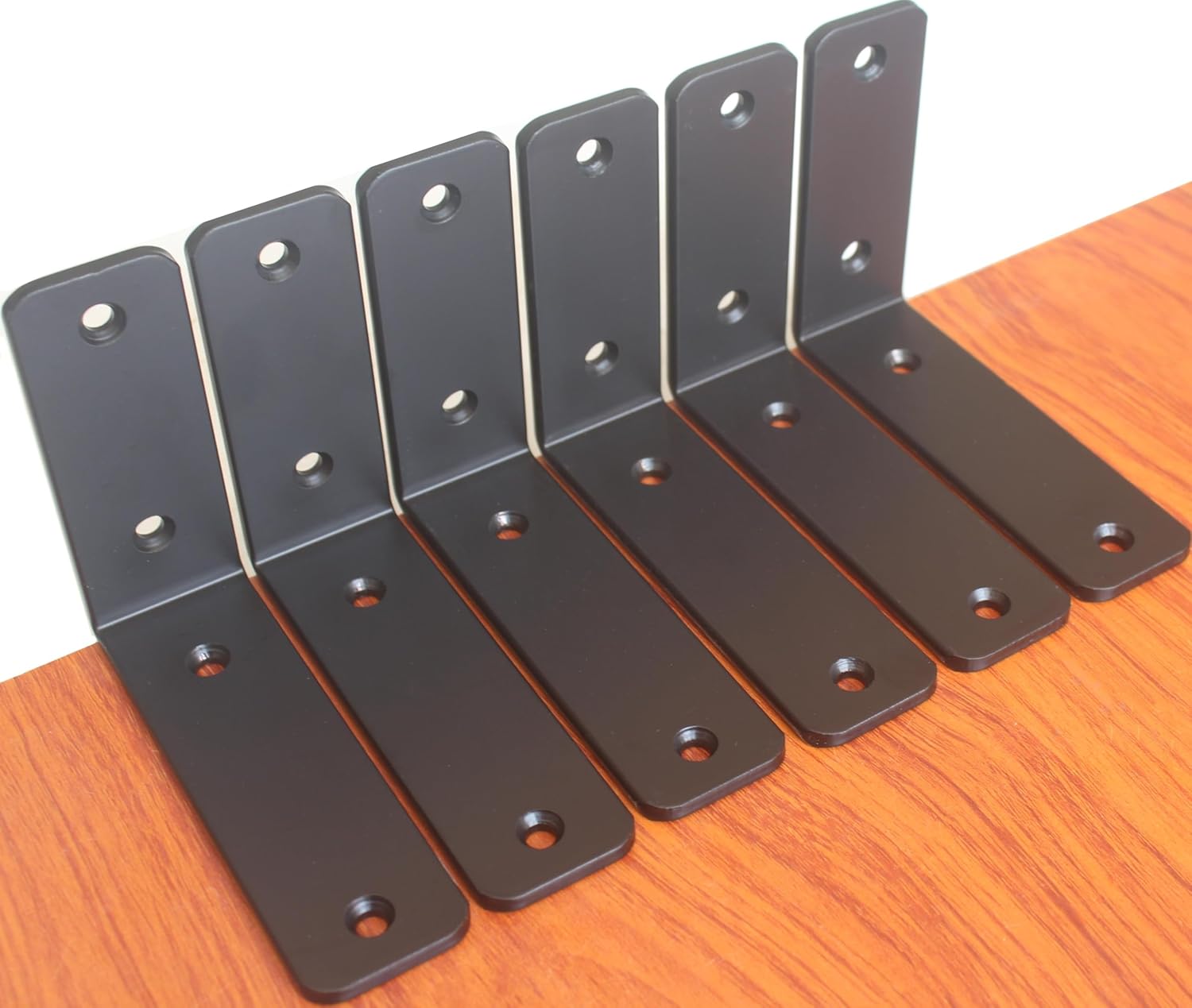 12 Pack - L 8" x H 6" x W1.5, 5mm Thick Black L Shelf Bracket, Iron Shelf Brackets, Metal Shelf Brackets, Floating Shelf, Shelf Supports with Screws