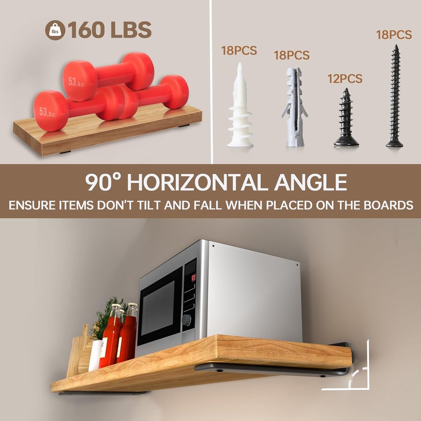 Shelf Brackets 12 Inch (Excluding Shelves), 6 Pack Heavy Duty Floating Shelf Brackets for Shelves, Black Coated Metal Shelf Hardware, Hidden L Shelf Support Bracket with 160 lb Load Capacity