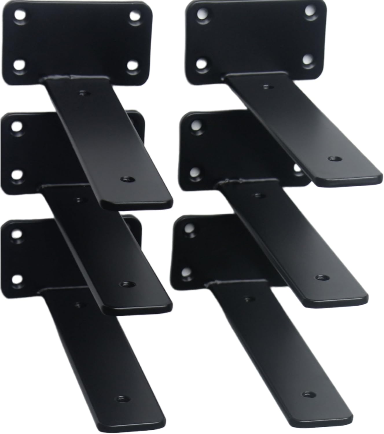 12 Pack - 10 inch Black Hidden L Shelf Bracket (1/5 Inch Thicked) Iron Floating Shelf Brackets Rustic Industrial Metal Brackets for Shelf Support