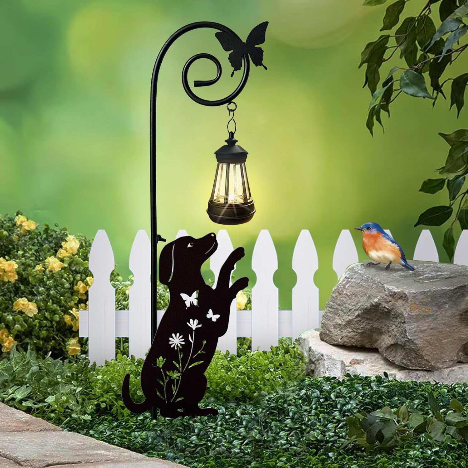 Metal Cat Stake with Solar Lights Outdoor Decorative,Black Cats Lawn Ornaments,Womens Gifts Unique,Garden Silhouette Animal Decor (Cat)