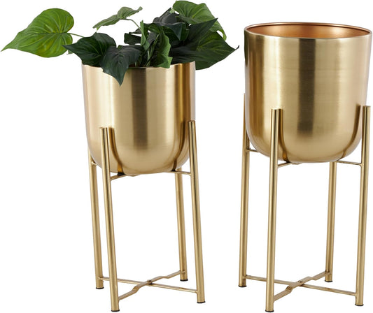 CosmoLiving by Cosmopolitan Metal Indoor Outdoor Planter Dome Large Planter Pot with Removable Stand, Set of 2 Planters 19", 22"H, Gold