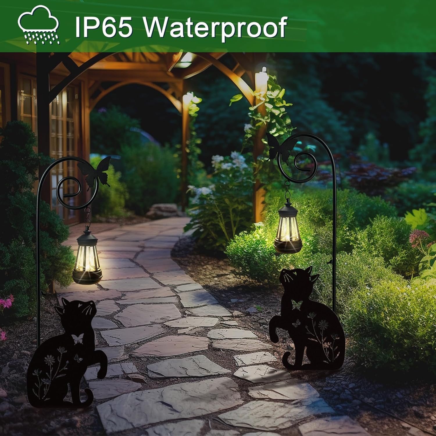 Metal Cat Stake with Solar Lights Outdoor Decorative,Black Cats Lawn Ornaments,Womens Gifts Unique,Garden Silhouette Animal Decor (Cat)