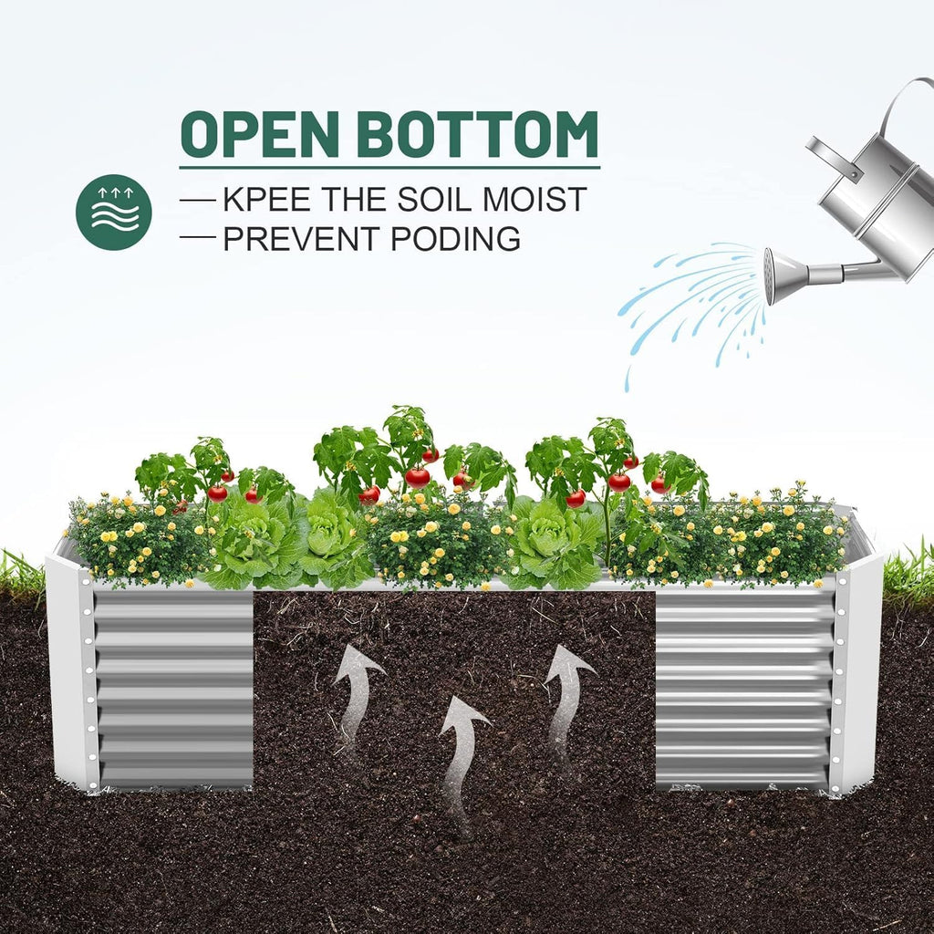 Land Guard 2 Pack 6×3×2 ft Galvanized Metal Raised Garden Bed, 2FT Deep Root Elevated Planter Box Steel Large Vegetable Flower Bed Kit, Silver