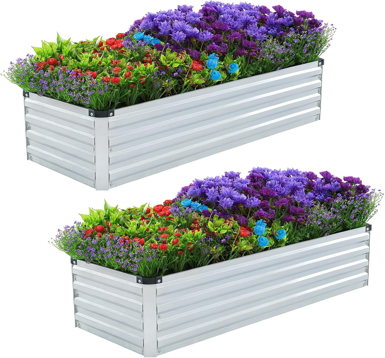 2 Pack 6x3x1FT Galvanized Raised Garden Beds Kit Outdoor Metal Gardening Planter Box for Vegetable Elevated Flower Herbs,Silver
