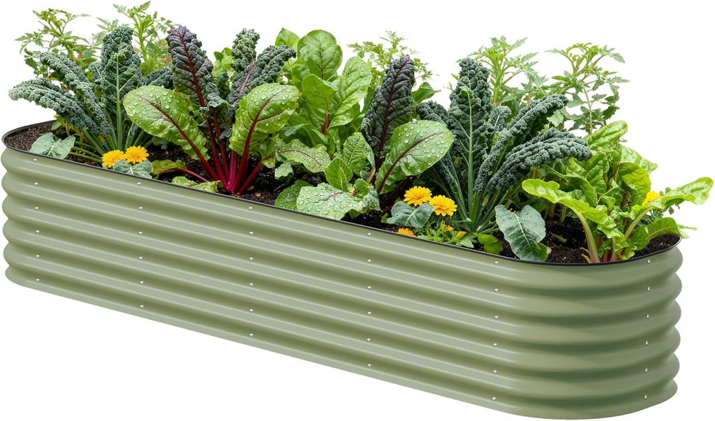 Vego garden Raised Garden Bed Kits, 17" Tall 9 in 1 8ft X 2ft Metal Raised Planter Bed for Vegetables Flowers Ground Planter Box-Olive Green