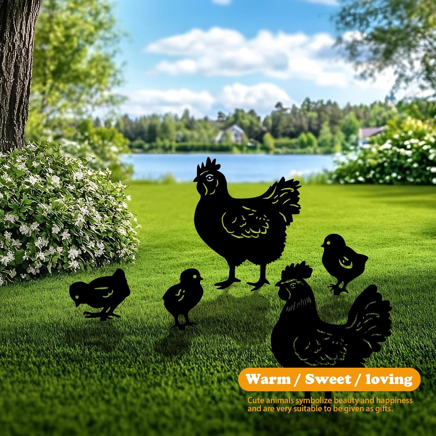 5 Pack Chicken Metal Garden Decorative Stakes, Weather Proof Silhouette Statues for Yard, Patio,Outdoor Decor for Chicken Lovers and Pet Owners