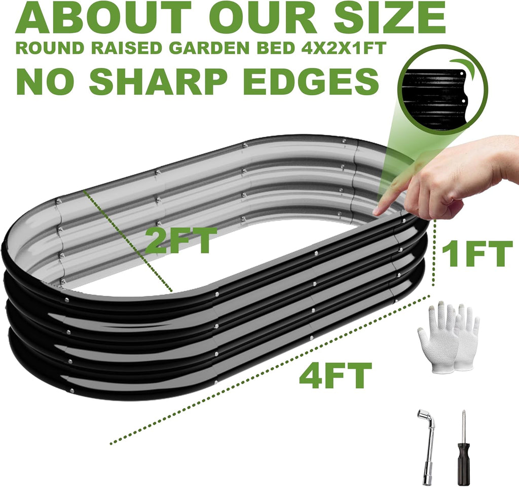4x2x1ft-2pcs-Oval Raised Garden Bed Kit, Galvanized Planter Garden Boxes Outdoor, Metal Raised Garden Beds for Vegetables,Fruits, Flower,Black