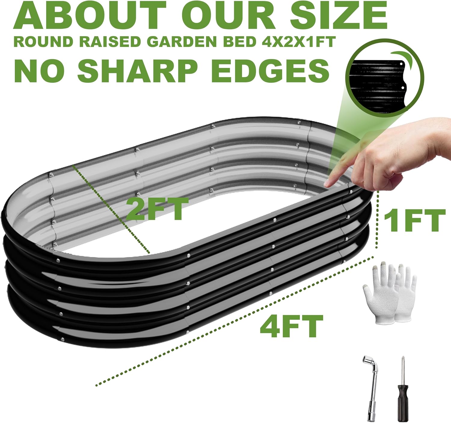 4x2x1ft-2pcs-Oval Raised Garden Bed Kit, Galvanized Planter Garden Boxes Outdoor, Metal Raised Garden Beds for Vegetables,Fruits, Flower,Black