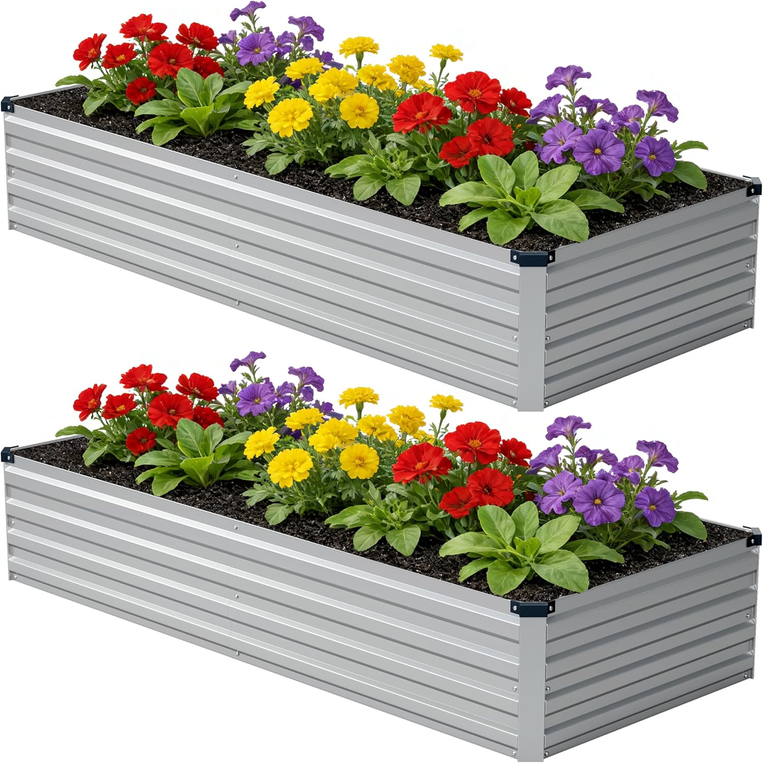 10x2x1ft(2 Pack) Galvanized Raised Garden Bed,Outdoor Planter Box Metal Patio Kit Planting Bed for Vegetables Flowers and Succulents,Silver