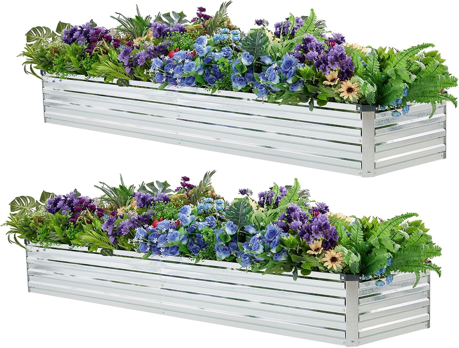 2 Pack 6x3x1FT Galvanized Raised Garden Beds Kit Outdoor Metal Gardening Planter Box for Vegetable Elevated Flower Herbs,Silver