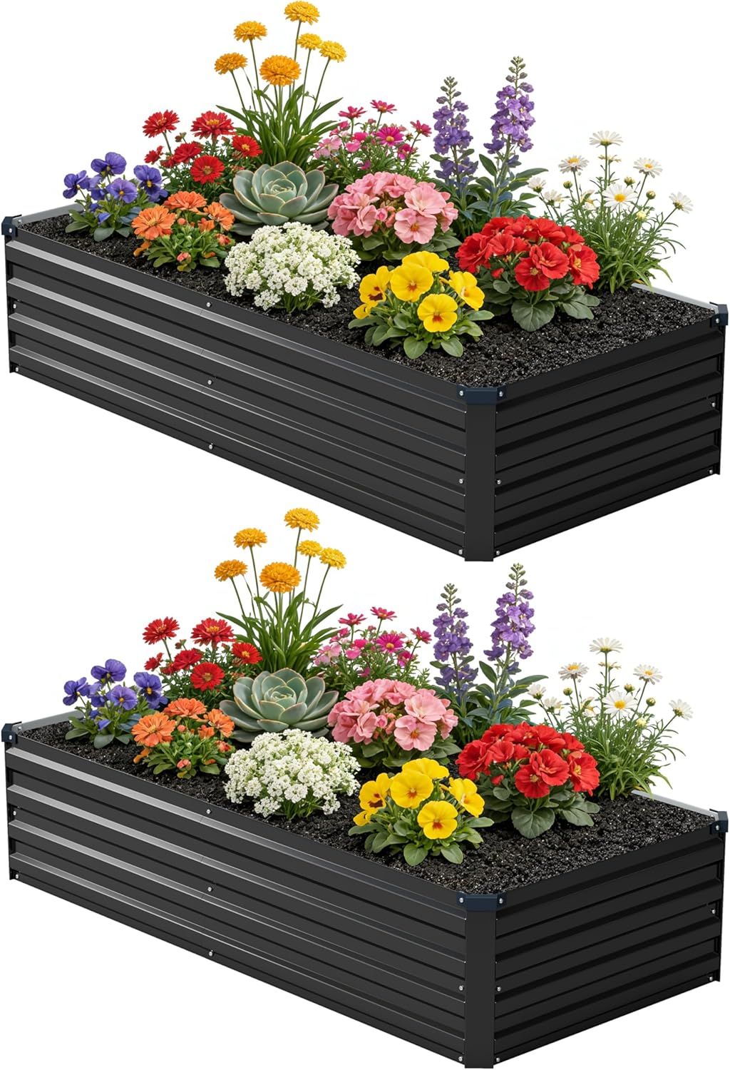 10x2x1ft(2 Pack) Galvanized Raised Garden Bed,Outdoor Planter Box Metal Patio Kit Planting Bed for Vegetables Flowers and Succulents,Silver