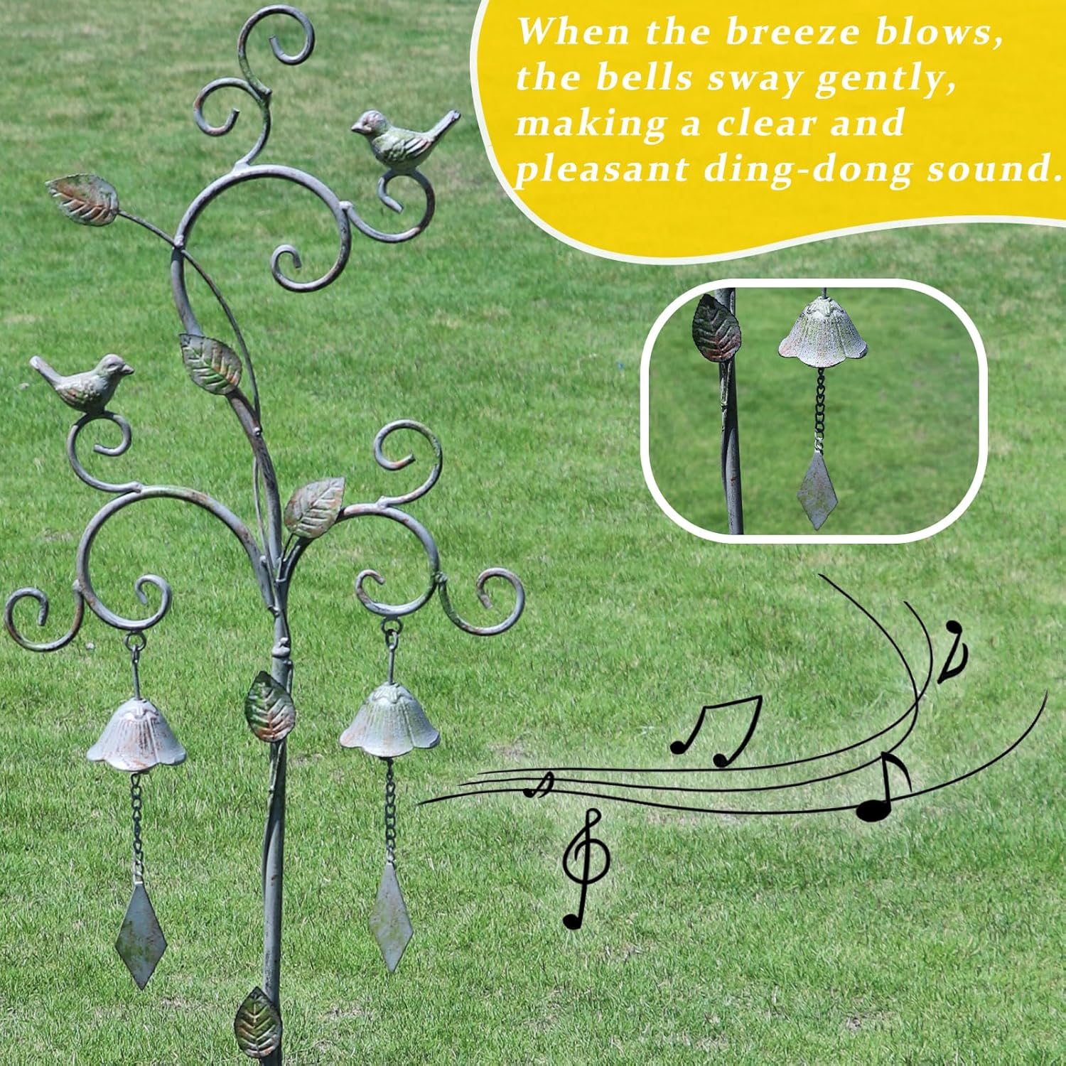 Garden Decor for Outside with Bells,Wind Chime Decorative Outdoor Yard Art, Metal Decorative Garden Stakes for Outside Garden,Flower Beds, Patio.