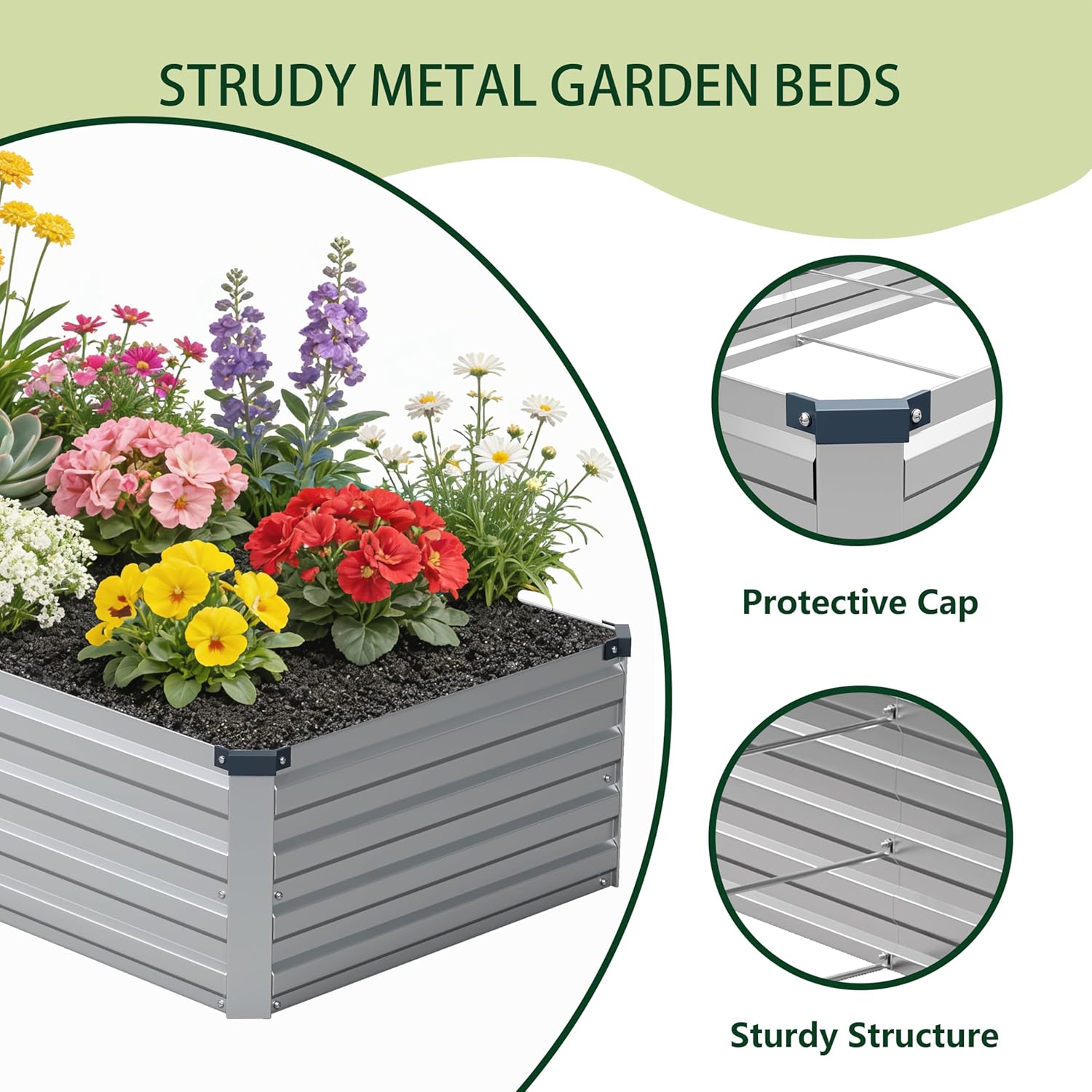 10x2x1ft(2 Pack) Galvanized Raised Garden Bed,Outdoor Planter Box Metal Patio Kit Planting Bed for Vegetables Flowers and Succulents,Silver