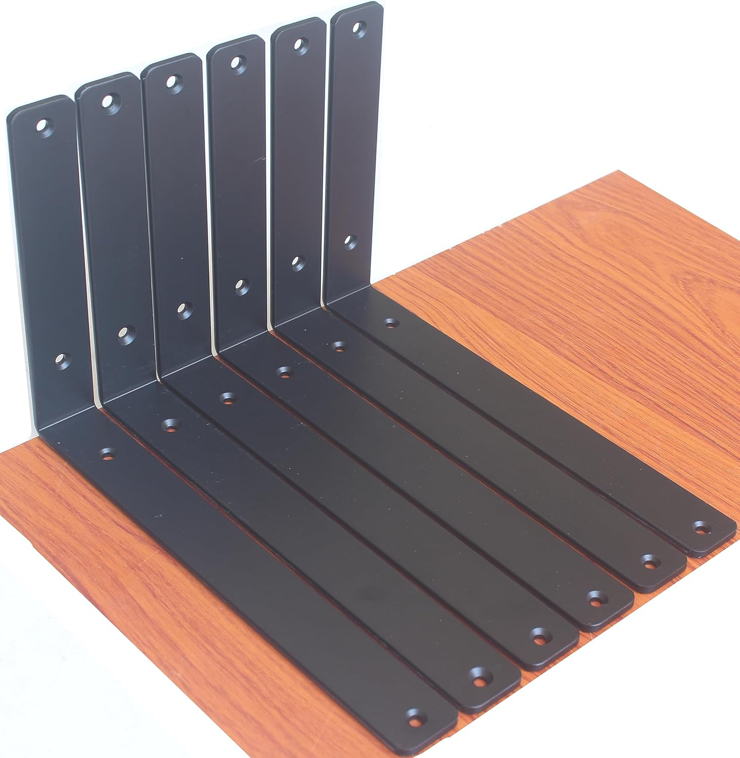 12 Pack - L 8" x H 6" x W1.5, 5mm Thick Black L Shelf Bracket, Iron Shelf Brackets, Metal Shelf Brackets, Floating Shelf, Shelf Supports with Screws