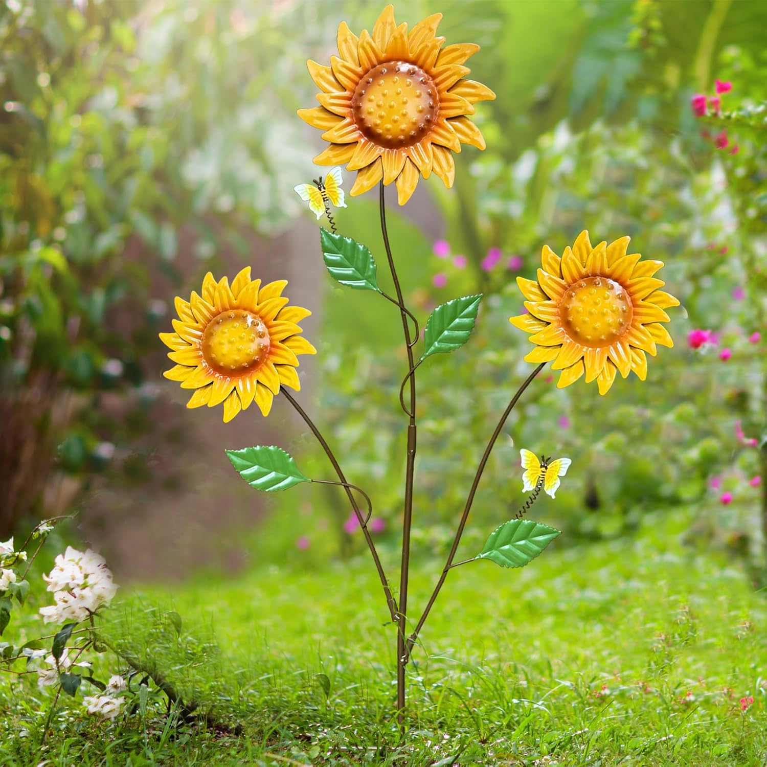 3 Pack Butterfly&Flower Metal Flowers for Outside & Decorative Garden Stakes - Metal Yard Art Outdoor and Garden with Rustproof Design | Spring Lawn Ornaments for Porch,Backyard，Patio | Outdoor Gifts