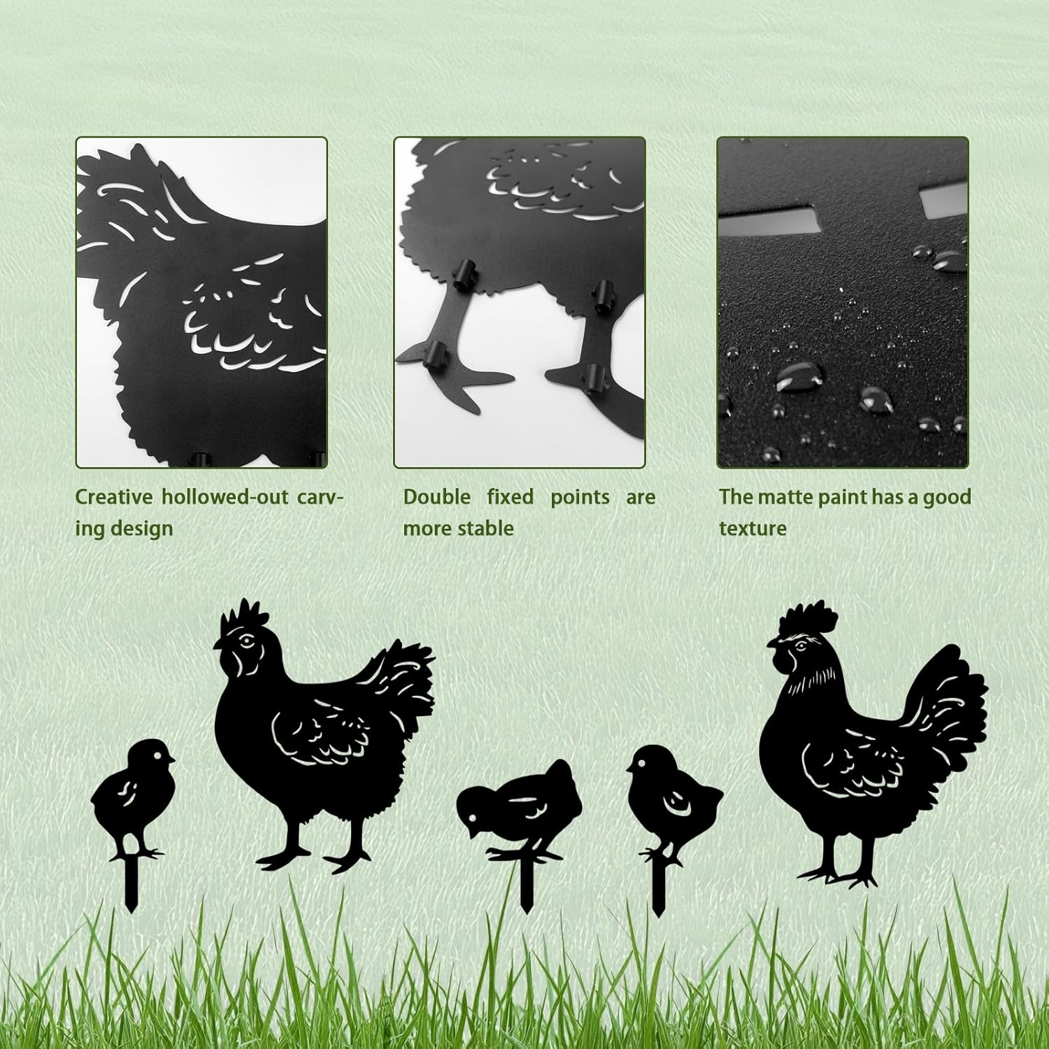 5 Pack Chicken Metal Garden Decorative Stakes, Weather Proof Silhouette Statues for Yard, Patio,Outdoor Decor for Chicken Lovers and Pet Owners