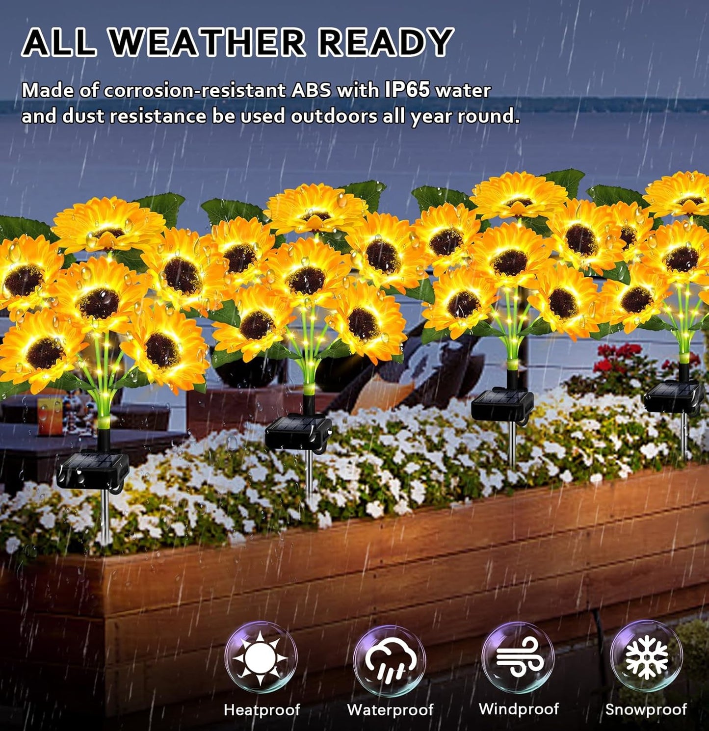 Solar Lights Outdoor Garden Decor,4 Pack with 24 Sunflower Lights,Solar Flowers Lights Waterproof,Birthday Gifts for Mom Women Grandma,Outside Decorative Stakes Light for Landscape Yard Patio Lawn