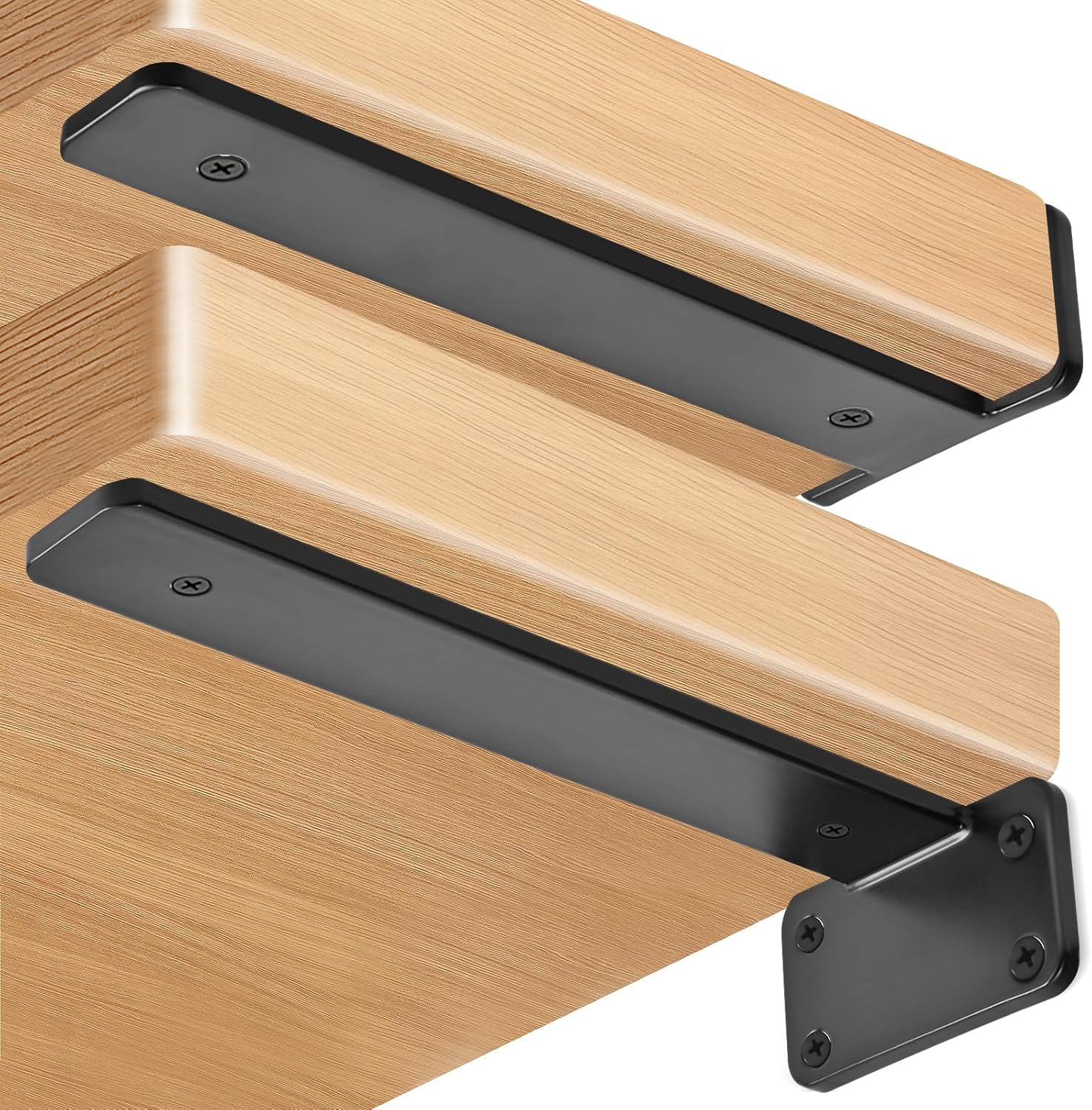 12 Pack - 10 inch Black Hidden L Shelf Bracket (1/5 Inch Thicked) Iron Floating Shelf Brackets Rustic Industrial Metal Brackets for Shelf Support