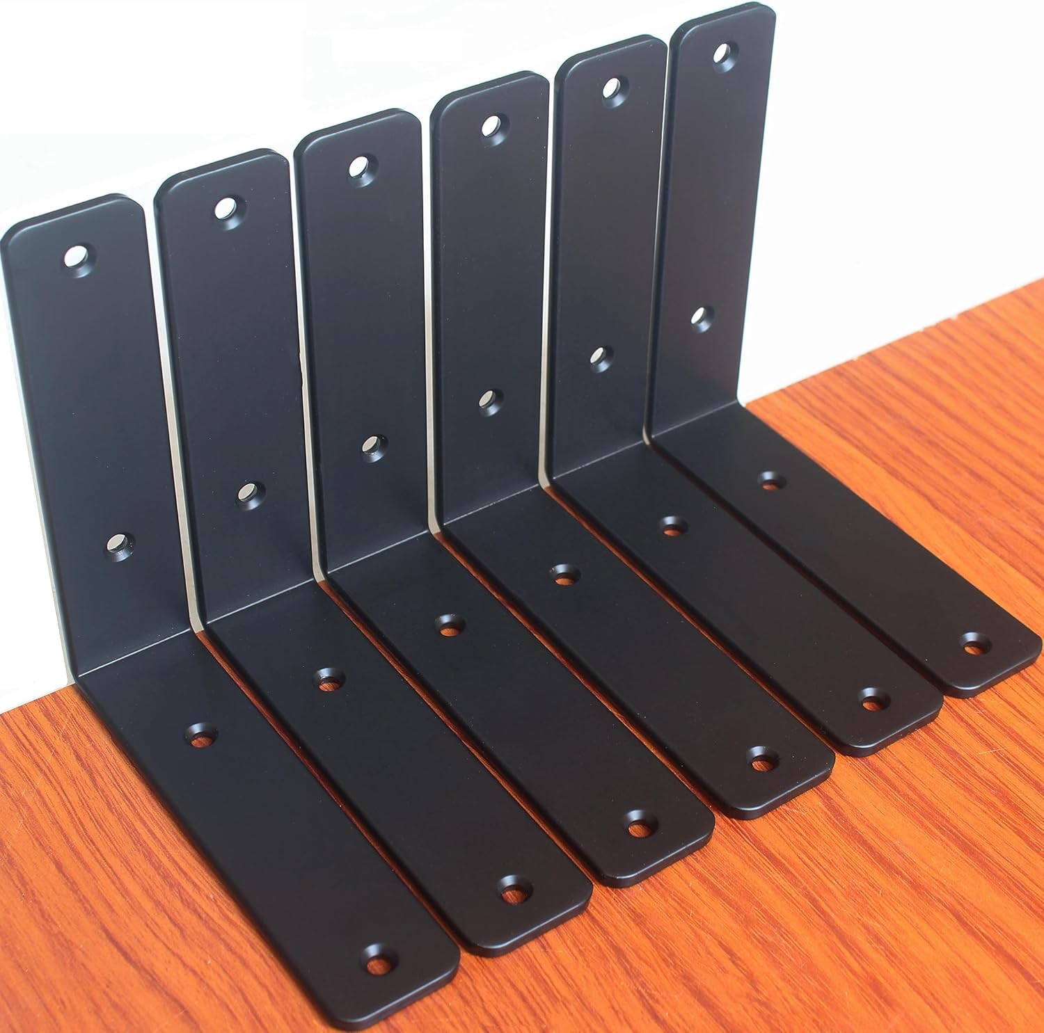 12 Pack - L 8" x H 6" x W1.5, 5mm Thick Black L Shelf Bracket, Iron Shelf Brackets, Metal Shelf Brackets, Floating Shelf, Shelf Supports with Screws