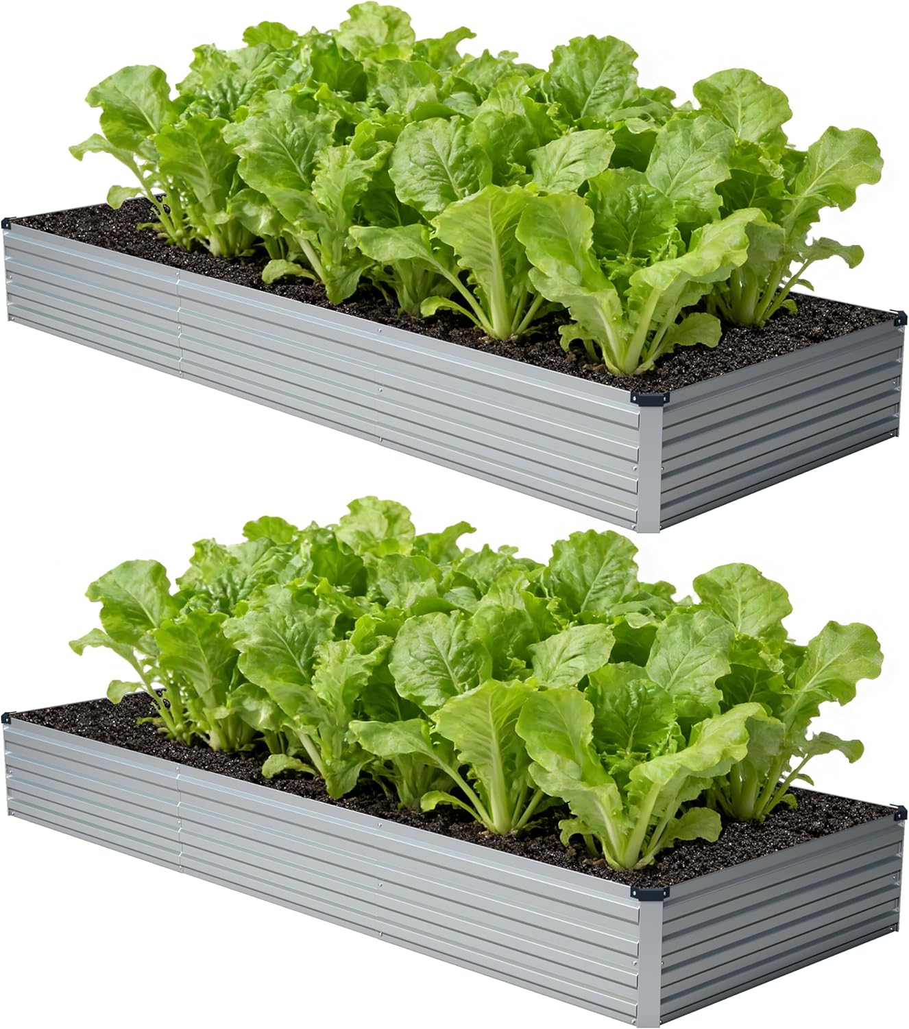 10x2x1ft(2 Pack) Galvanized Raised Garden Bed,Outdoor Planter Box Metal Patio Kit Planting Bed for Vegetables Flowers and Succulents,Silver